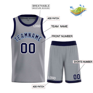 Maillot de basket-ball Bull personnalisé, gris foncé, bleu marine et blanc, ensembles classiques