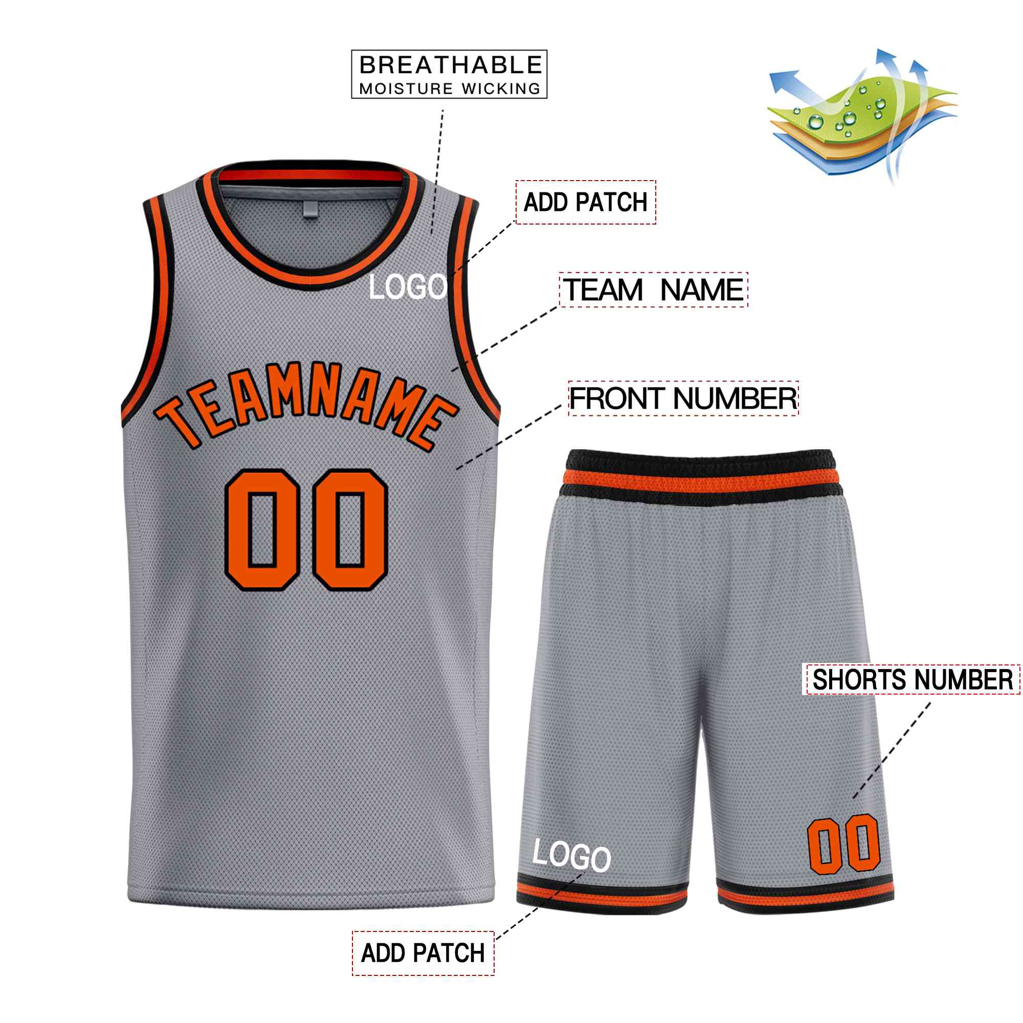 Maillot de basket-ball Bull personnalisé, gris foncé, Orange-noir, ensembles classiques