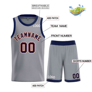 Maillot de basket-ball Bull personnalisé, gris foncé, bleu marine et Orange, ensembles classiques