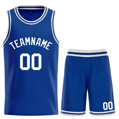 Custom Royal White-Classic Sets Curved Basketball Jersey