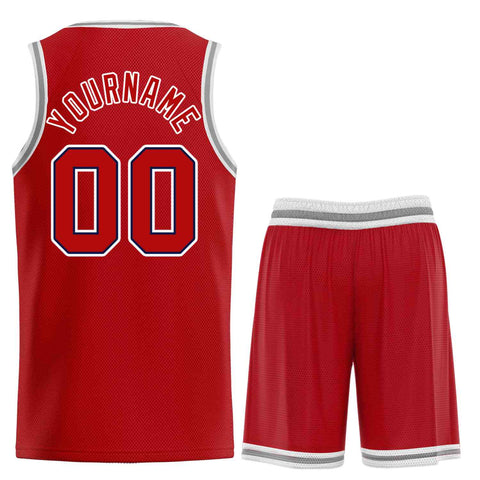 Custom Red White-Navy Classic Sets Curved Basketball Jersey