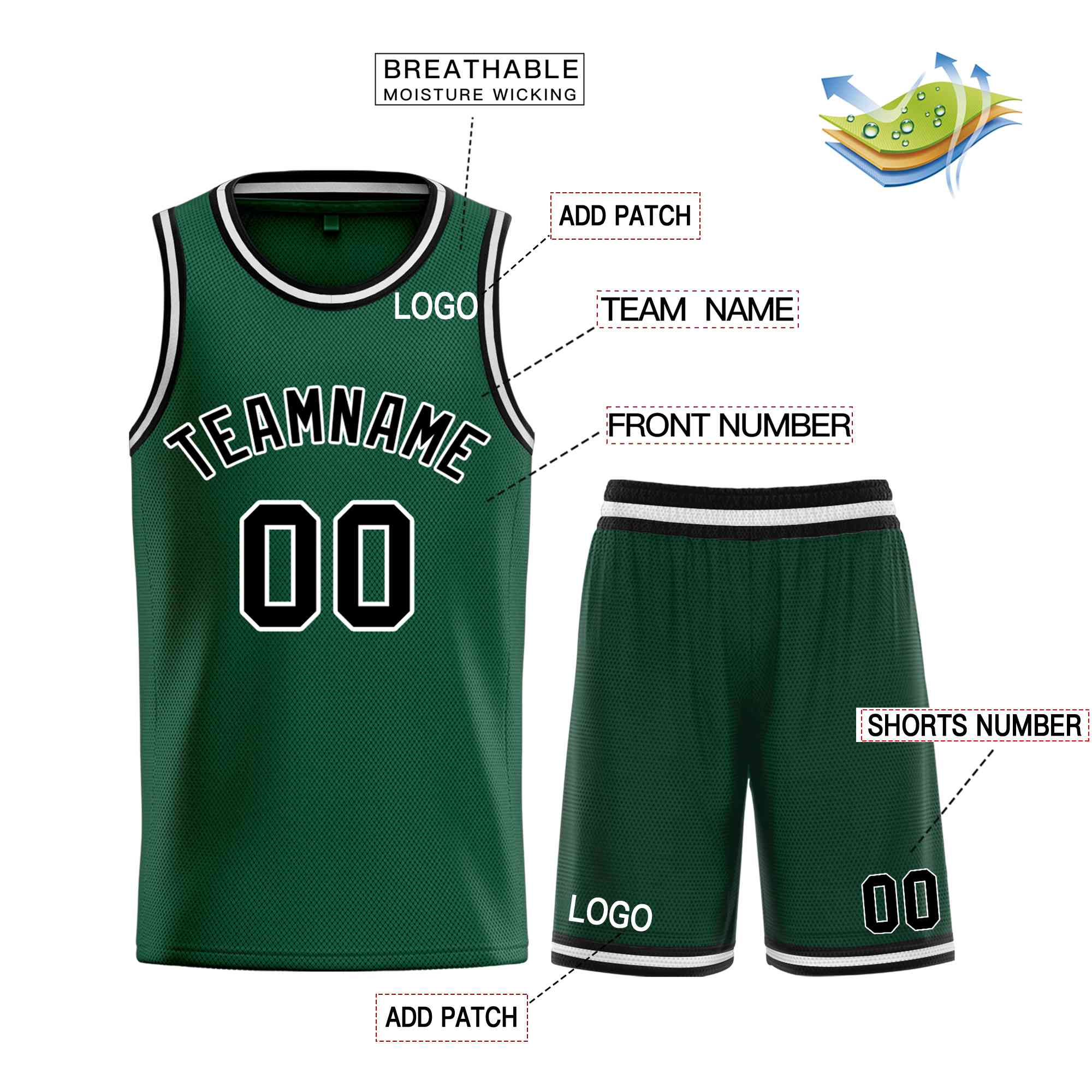 Maillot de basket-ball incurvé personnalisé Hunter Green Black-White Bull Classic