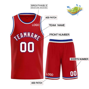 Custom Red White-Royal Classic Sets Curved Basketball Jersey