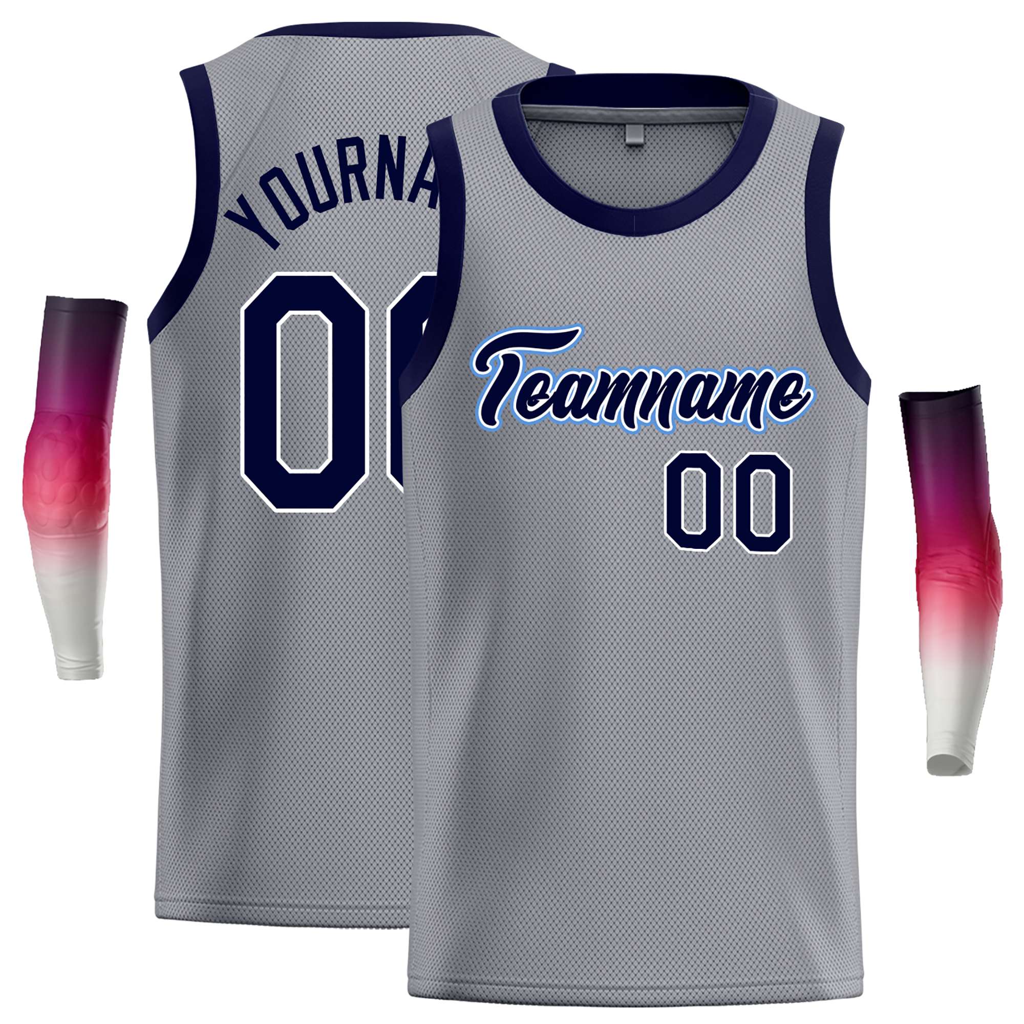 Maillot de basket-ball décontracté, personnalisé, gris foncé, bleu marine et blanc, hauts classiques