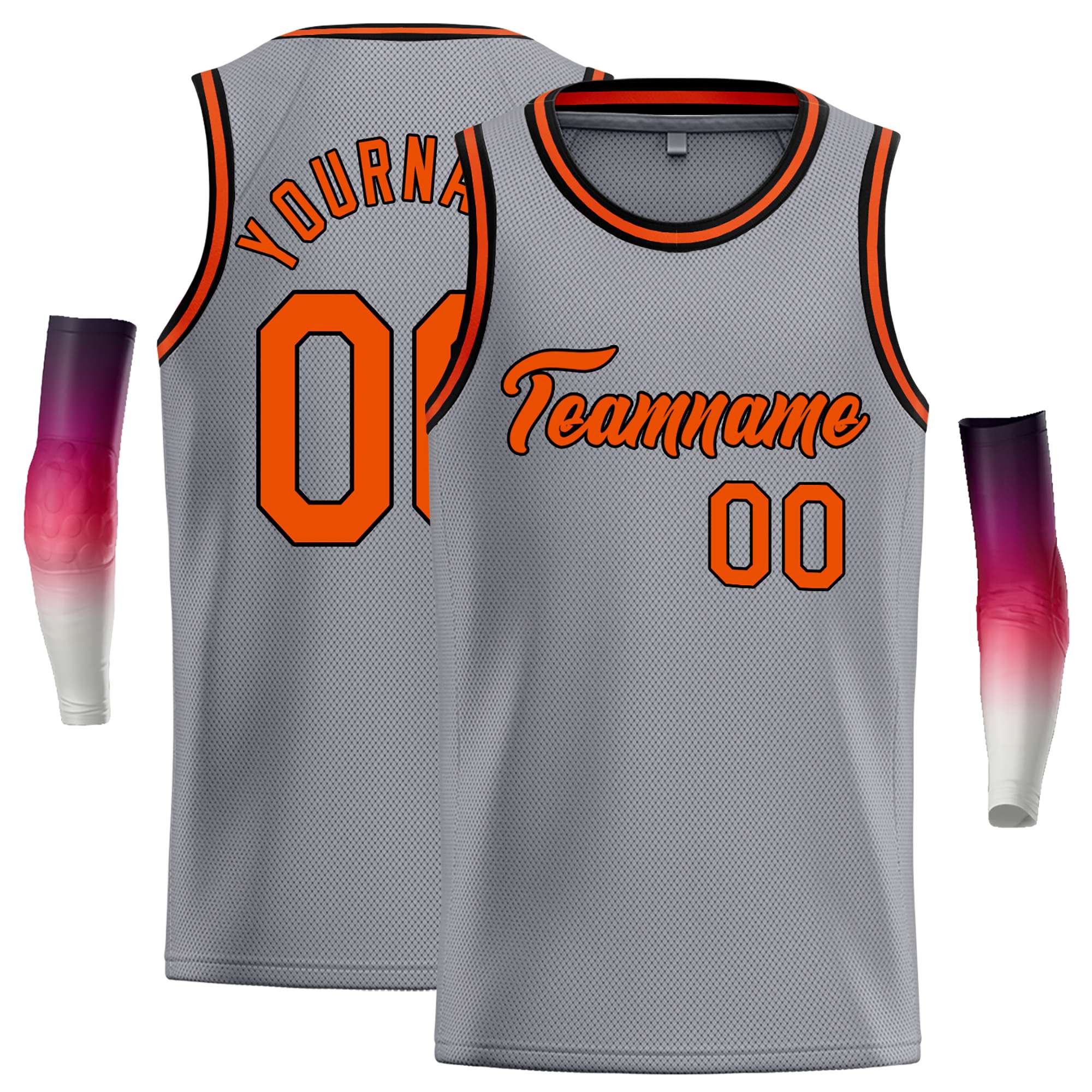 Maillot de basket-ball décontracté, haut classique personnalisé gris foncé Orange-noir