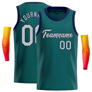 Custom Aqua Gray-Navy Classic Tops Casual Basketball Jersey