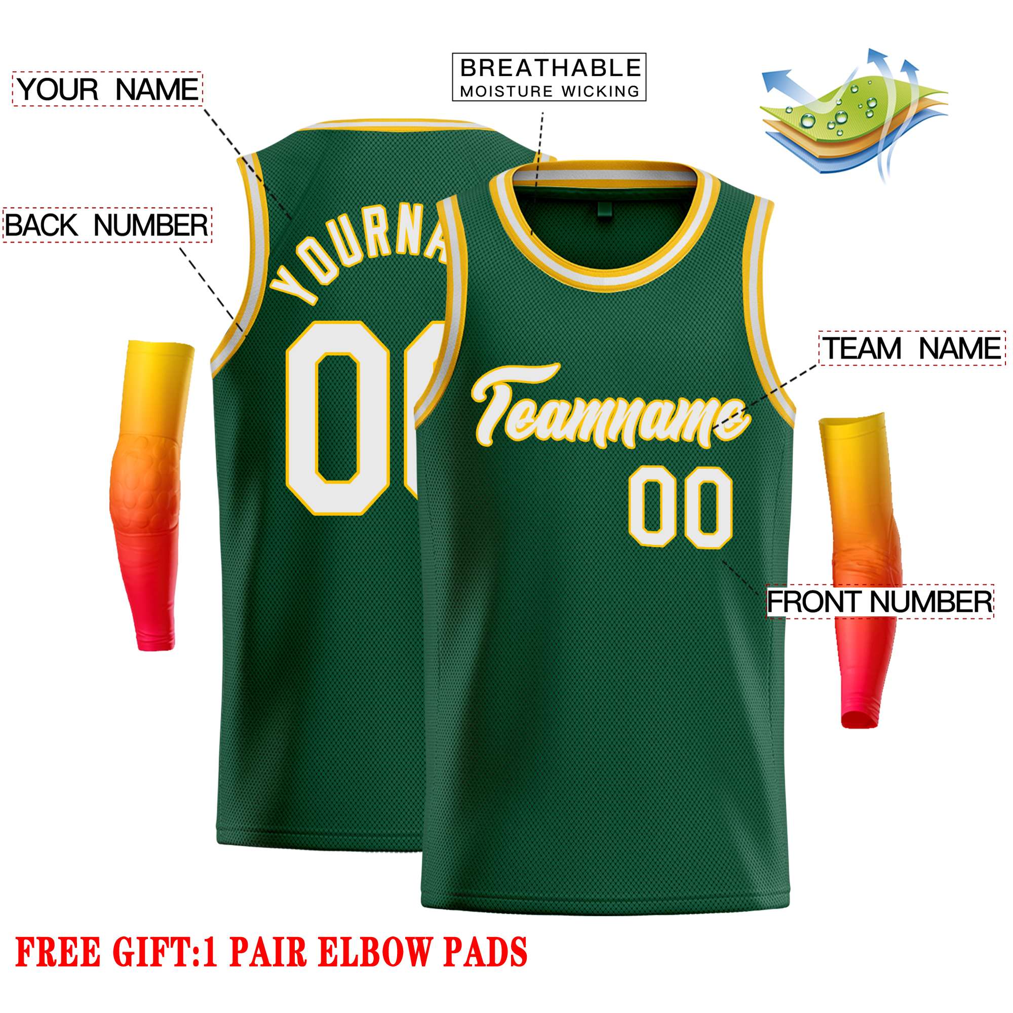 Custom Green White-Yellow Classic Tops Casual Basketball Jersey