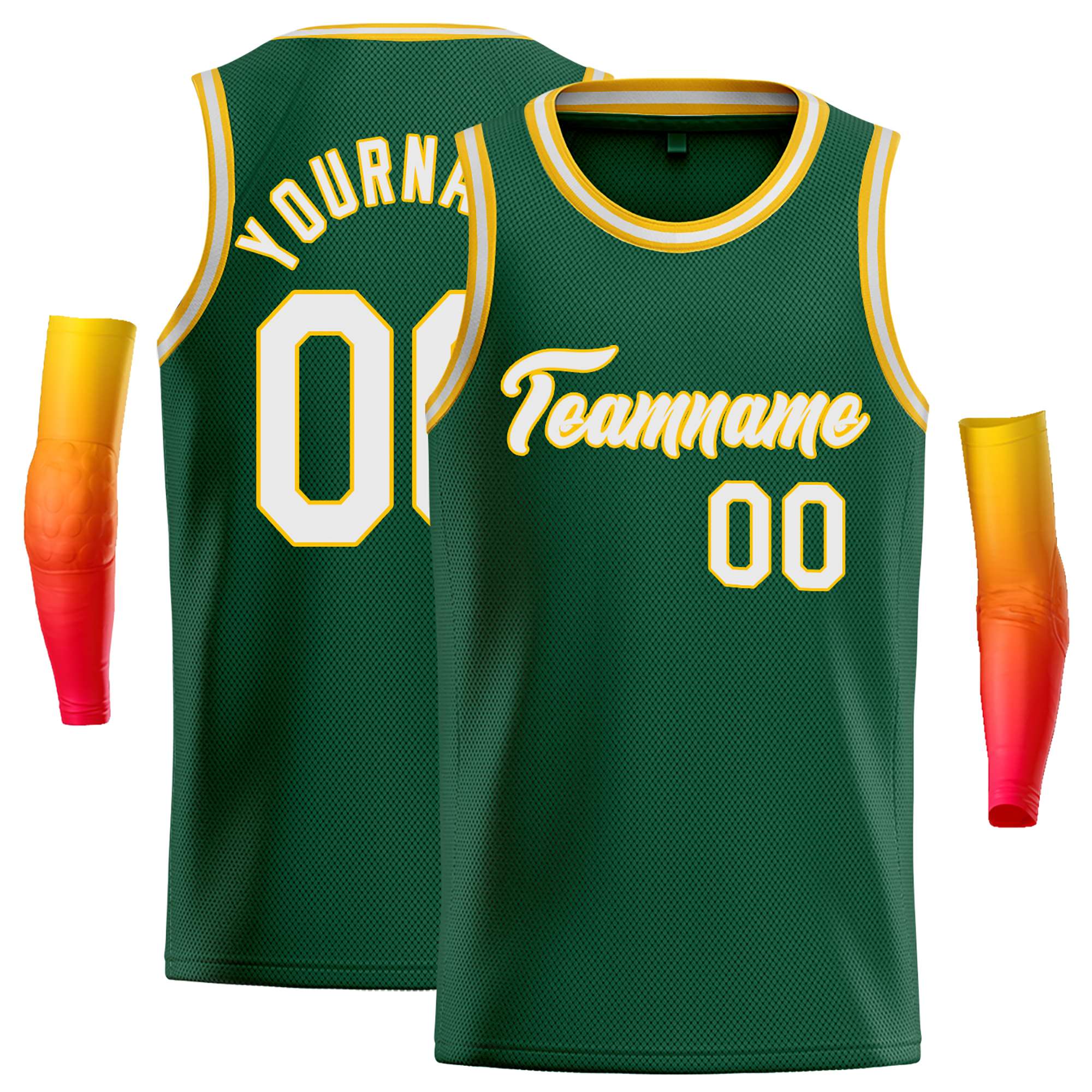 Maillot de basket-ball décontracté, haut classique vert blanc-jaune personnalisé