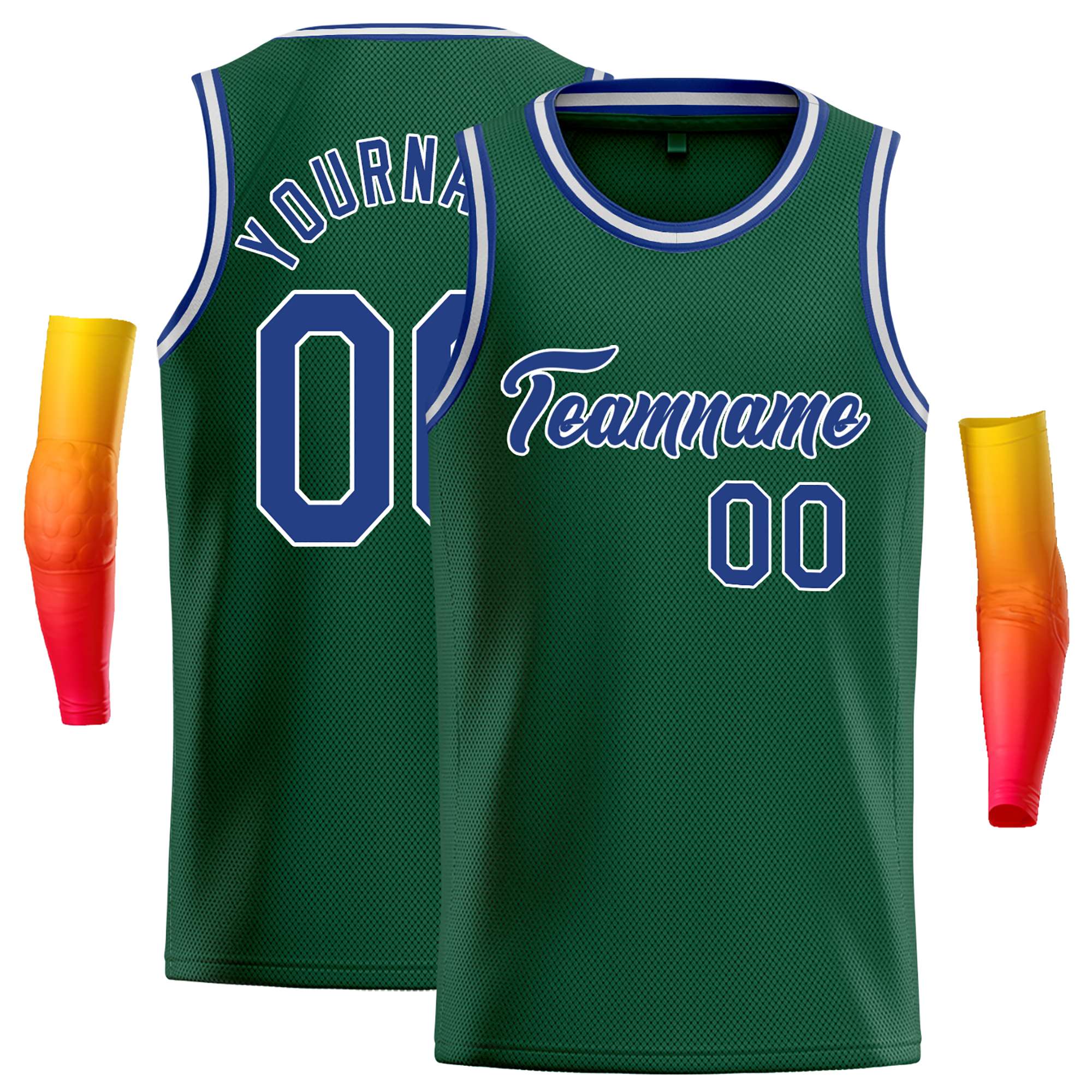 Maillot de basket-ball décontracté, haut classique vert Royal-blanc personnalisé