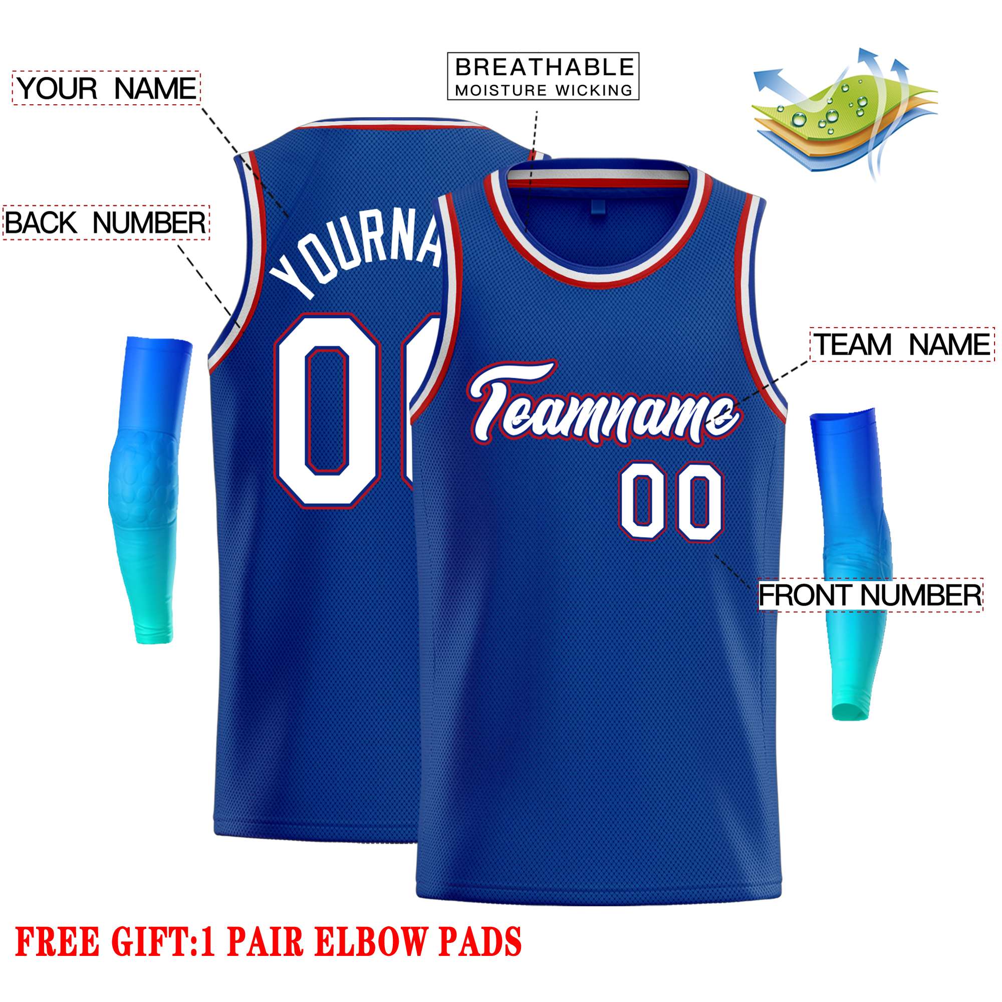 Custom Royal White-Red Classic Tops Casual Basketball Jersey