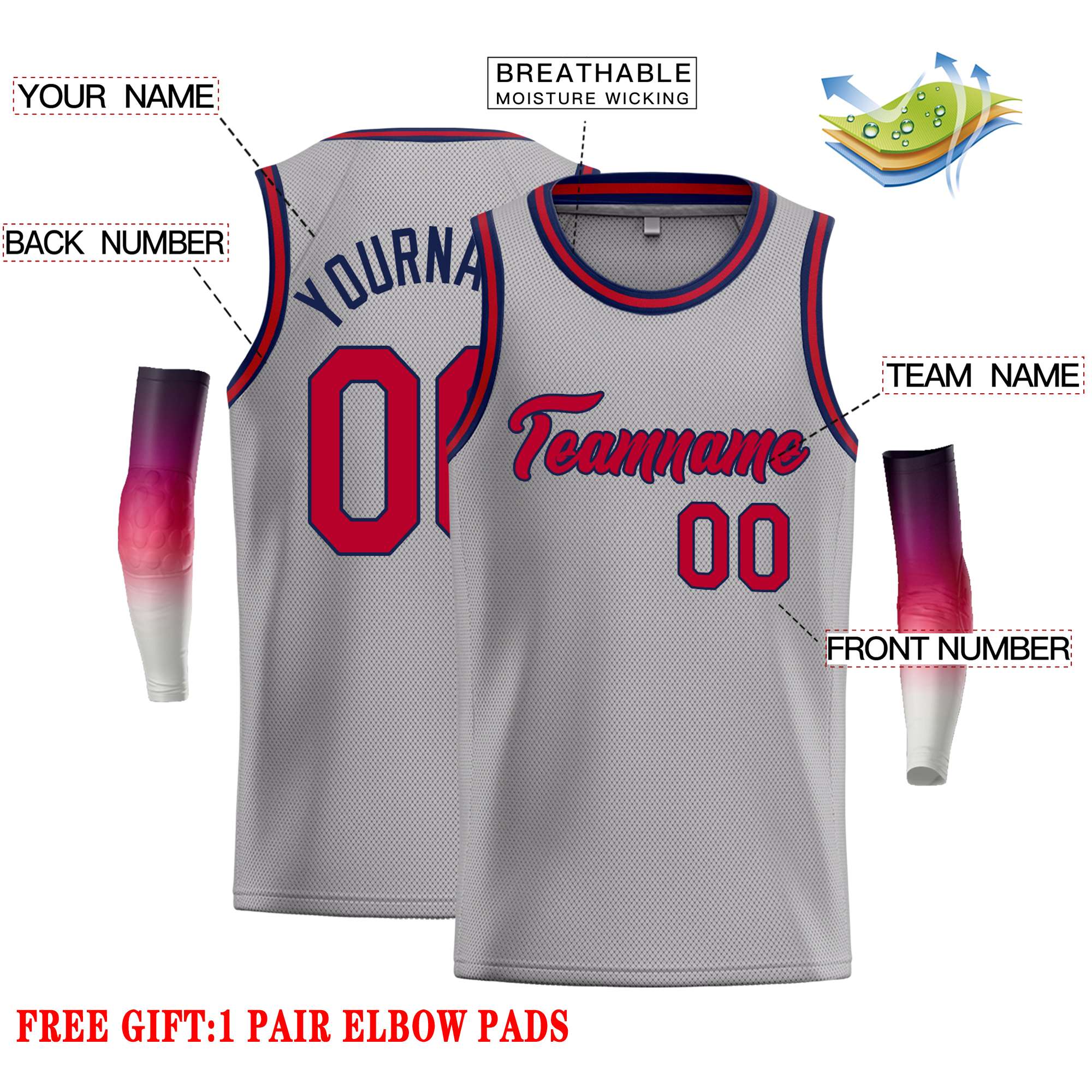 Custom Dark Gray Red-Navy Classic Tops Casual Basketball Jersey