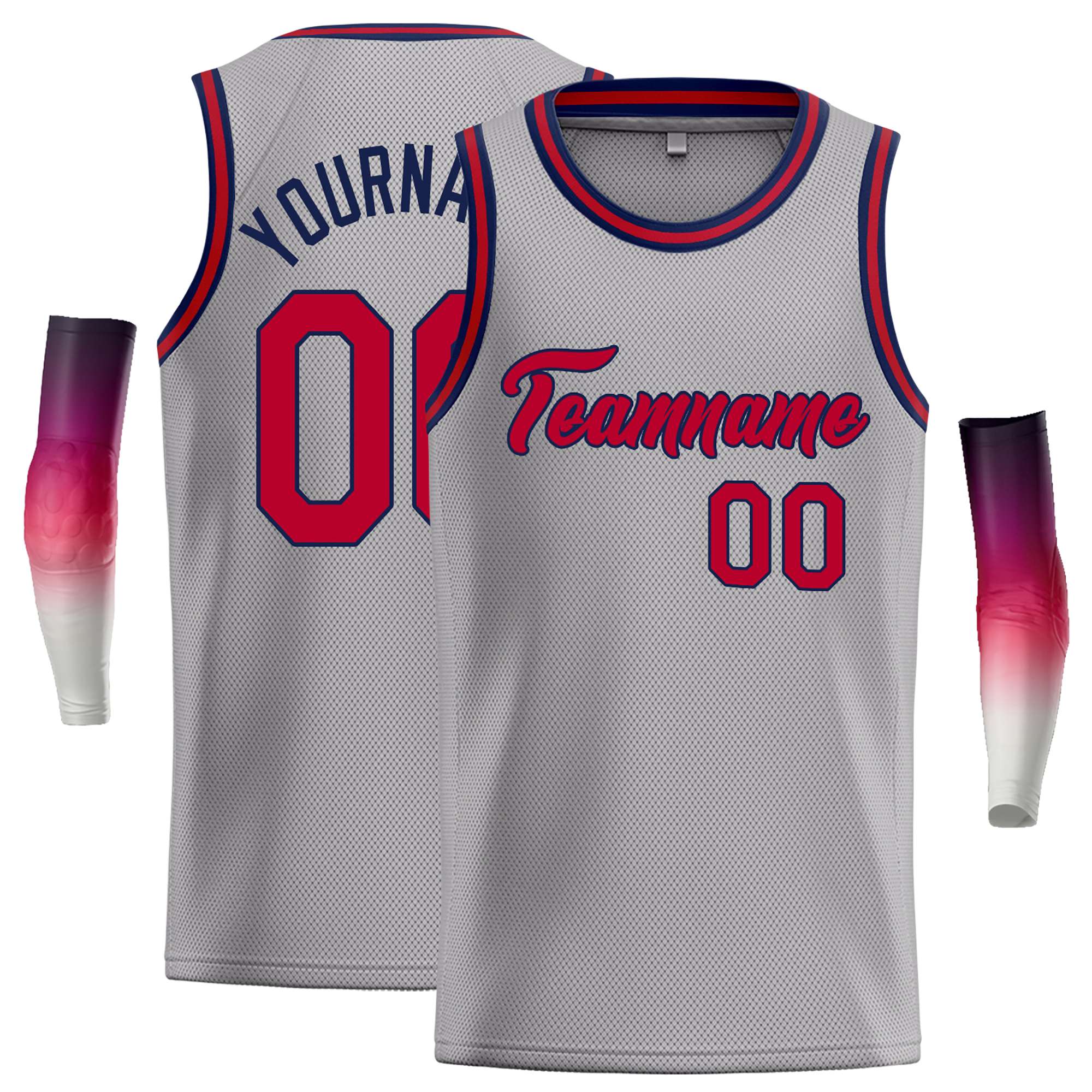 Maillot de basket-ball décontracté, personnalisé, gris foncé, rouge-marine, classique, décontracté