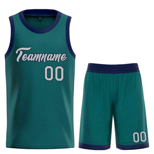 Custom Aqua Gray-Navy Heal Sports Uniform Classic Sets Basketball Jersey