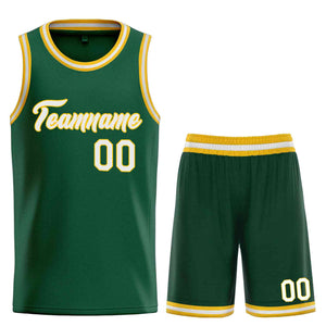 Custom Hunter Green White-Yellow Heal Sports Uniform Classic Sets Basketball Jersey