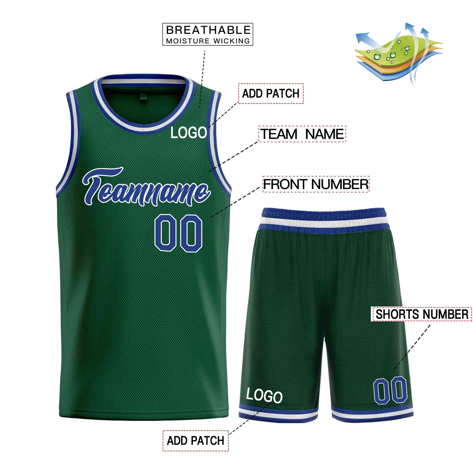 Uniforme de sport personnalisé Hunter vert Royal-blanc, ensembles classiques, maillot de basket-ball