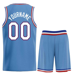 Uniforme de sport personnalisé bleu clair blanc-rouge, ensembles classiques de basket-ball, maillot de basket-ball