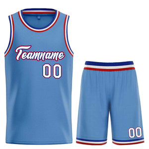 Uniforme de sport personnalisé bleu clair blanc-rouge, ensembles classiques de basket-ball, maillot de basket-ball