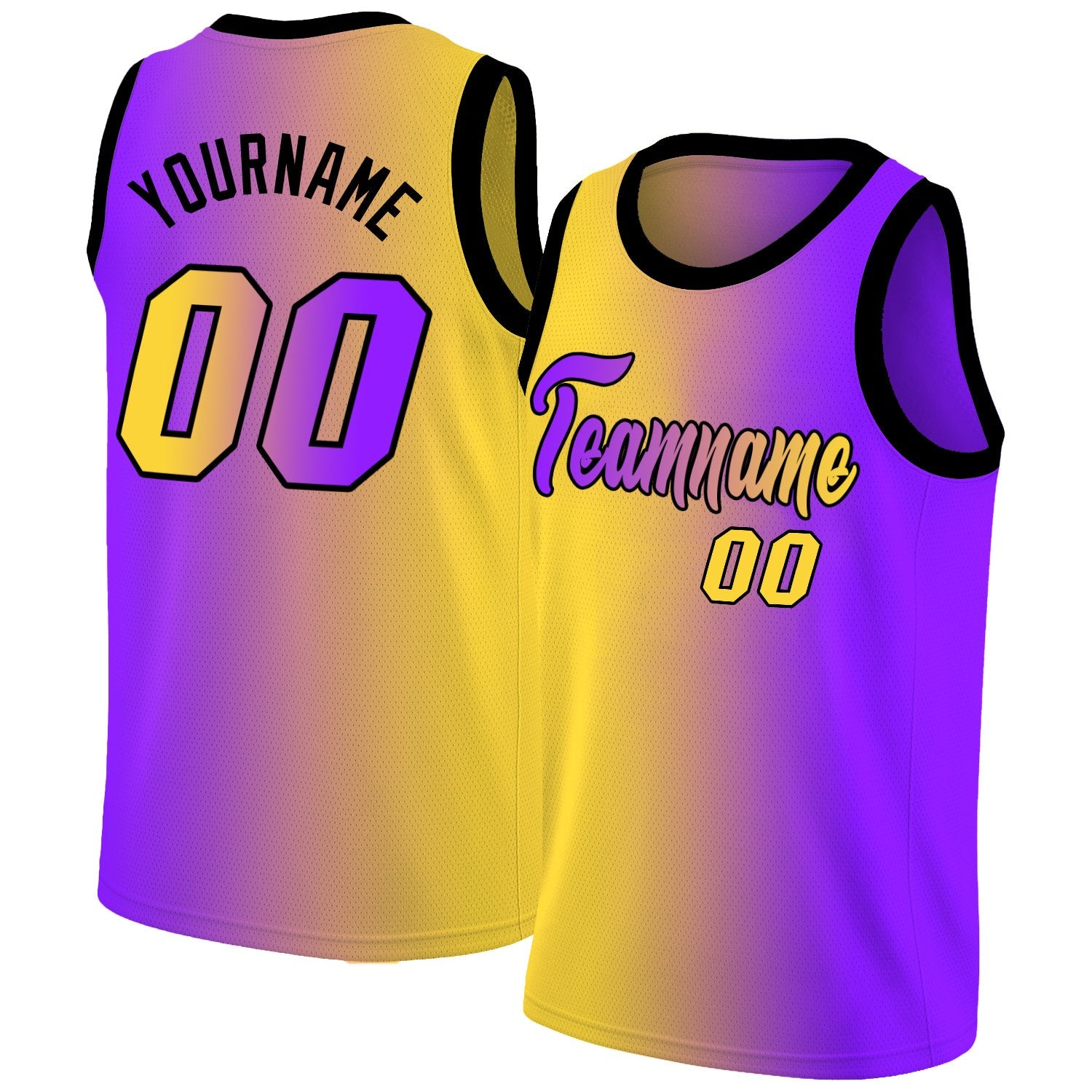 Maillot de basket-ball personnalisé, dégradé jaune violet, hauts à la mode