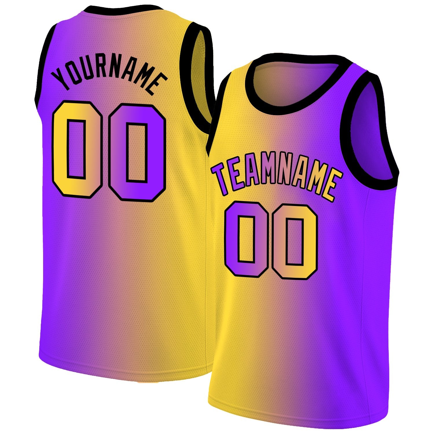 Maillot de basket-ball personnalisé, dégradé jaune violet, hauts à la mode