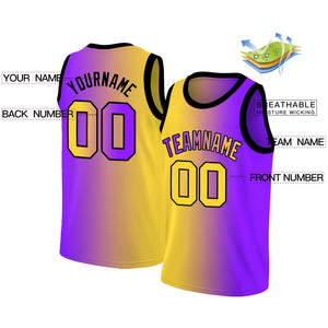 Custom Yellow Purple Gradient Fashion Tops Basketball Jersey