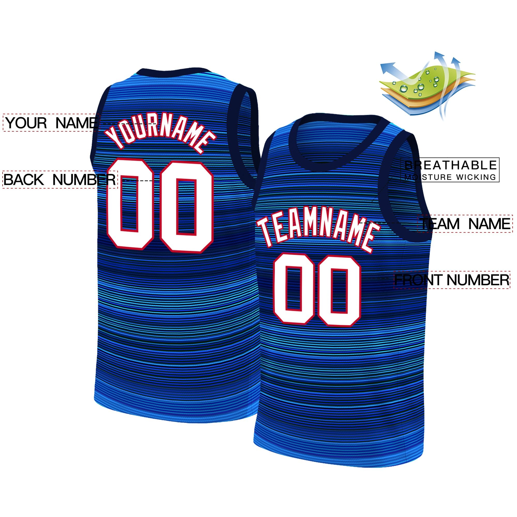 Custom Navy White-Red Gradient Fashion Tops Basketball Jersey