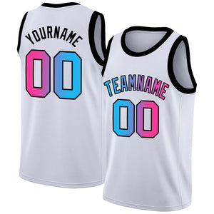 Custom White Pink-Black Gradient Fashion Tops Basketball Jersey