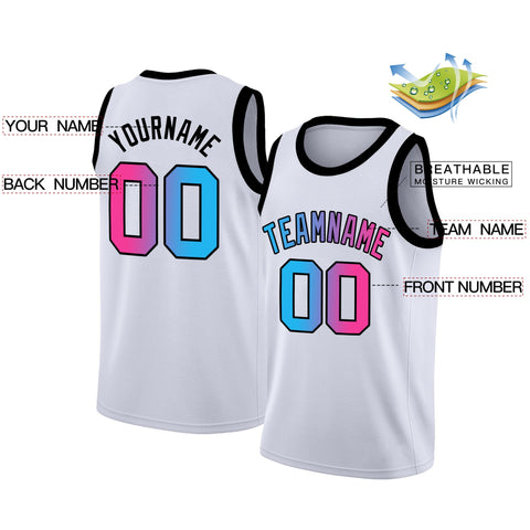 Custom White Pink-Black Gradient Fashion Tops Basketball Jersey