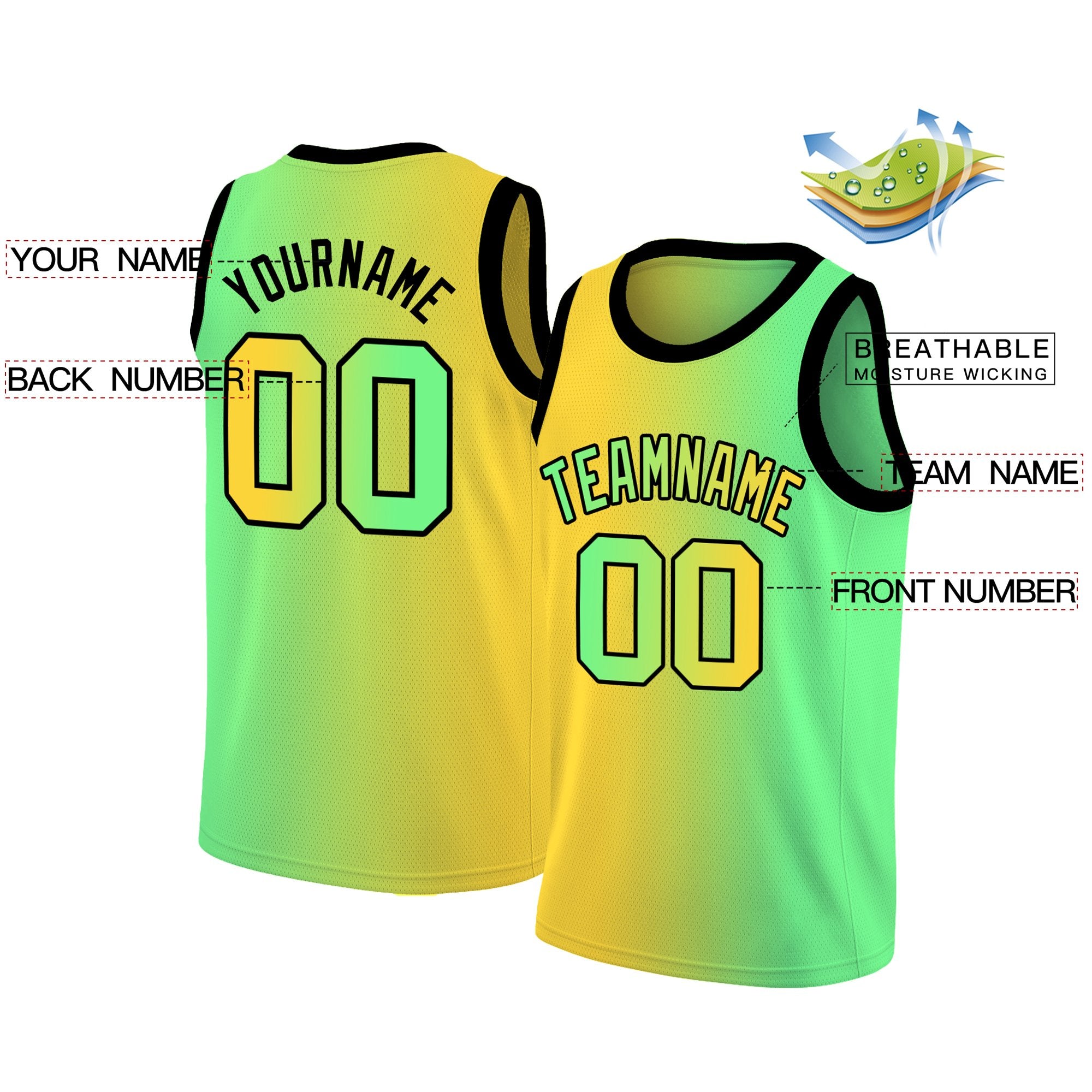 KXK Custom Yellow Neon Green Gradient Fashion Tops Basketball Jersey