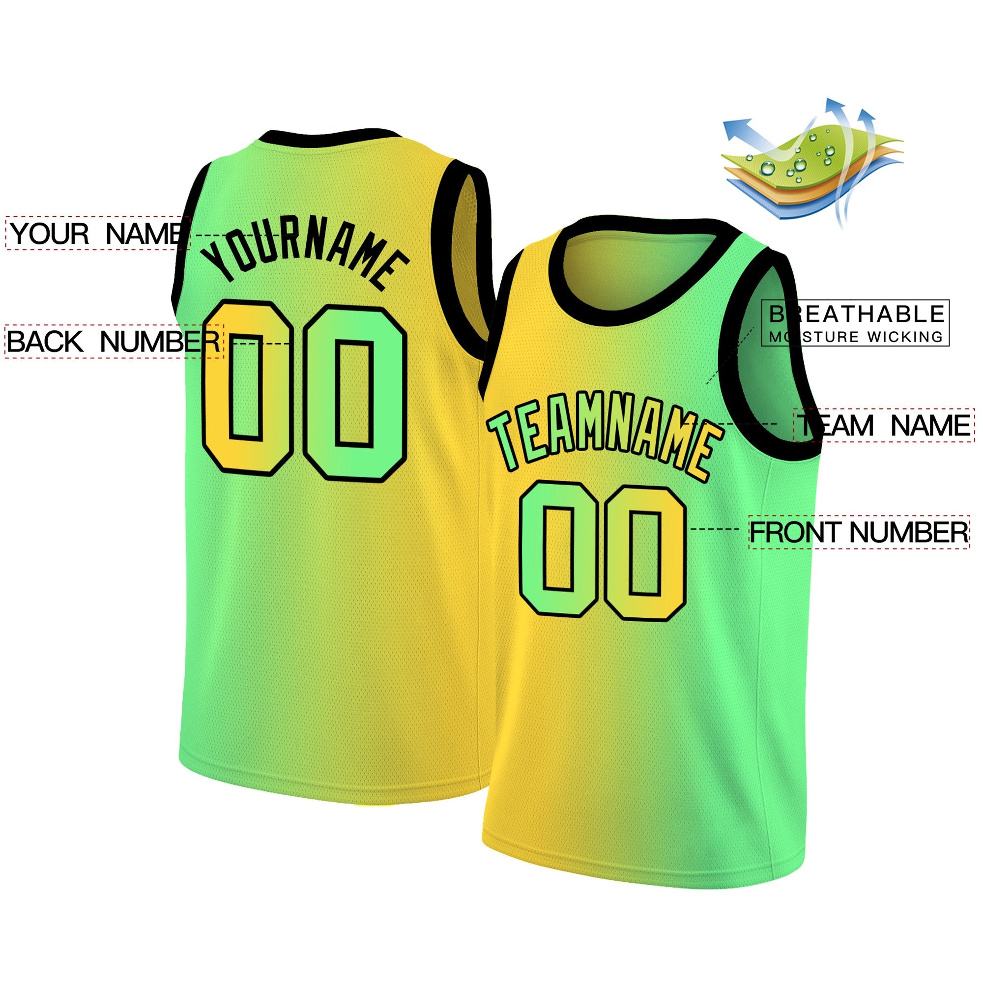 Custom Yellow Neon Green Gradient Fashion Tops Basketball Jersey