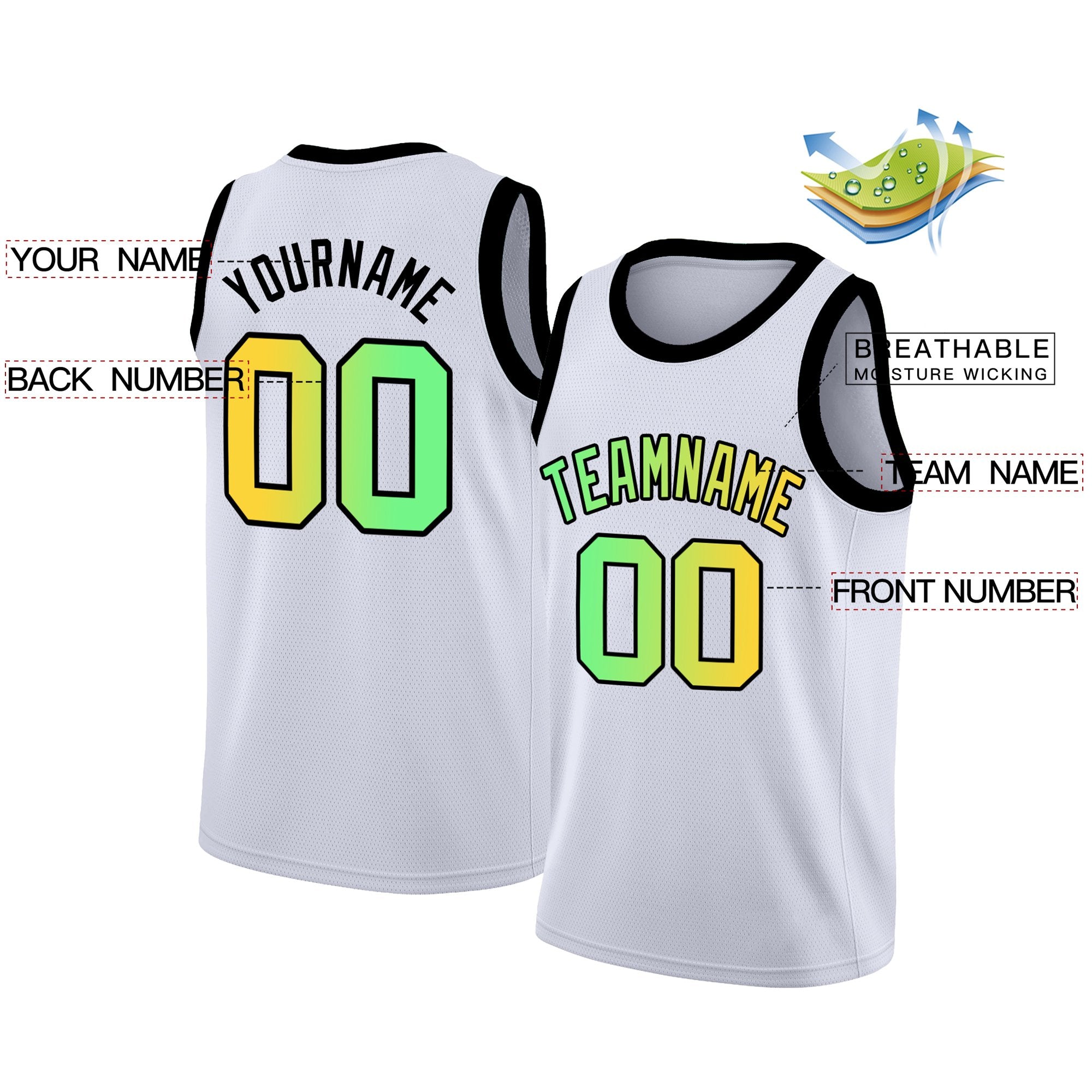 Custom White Black  Gradient Fashion Tops Basketball Jersey