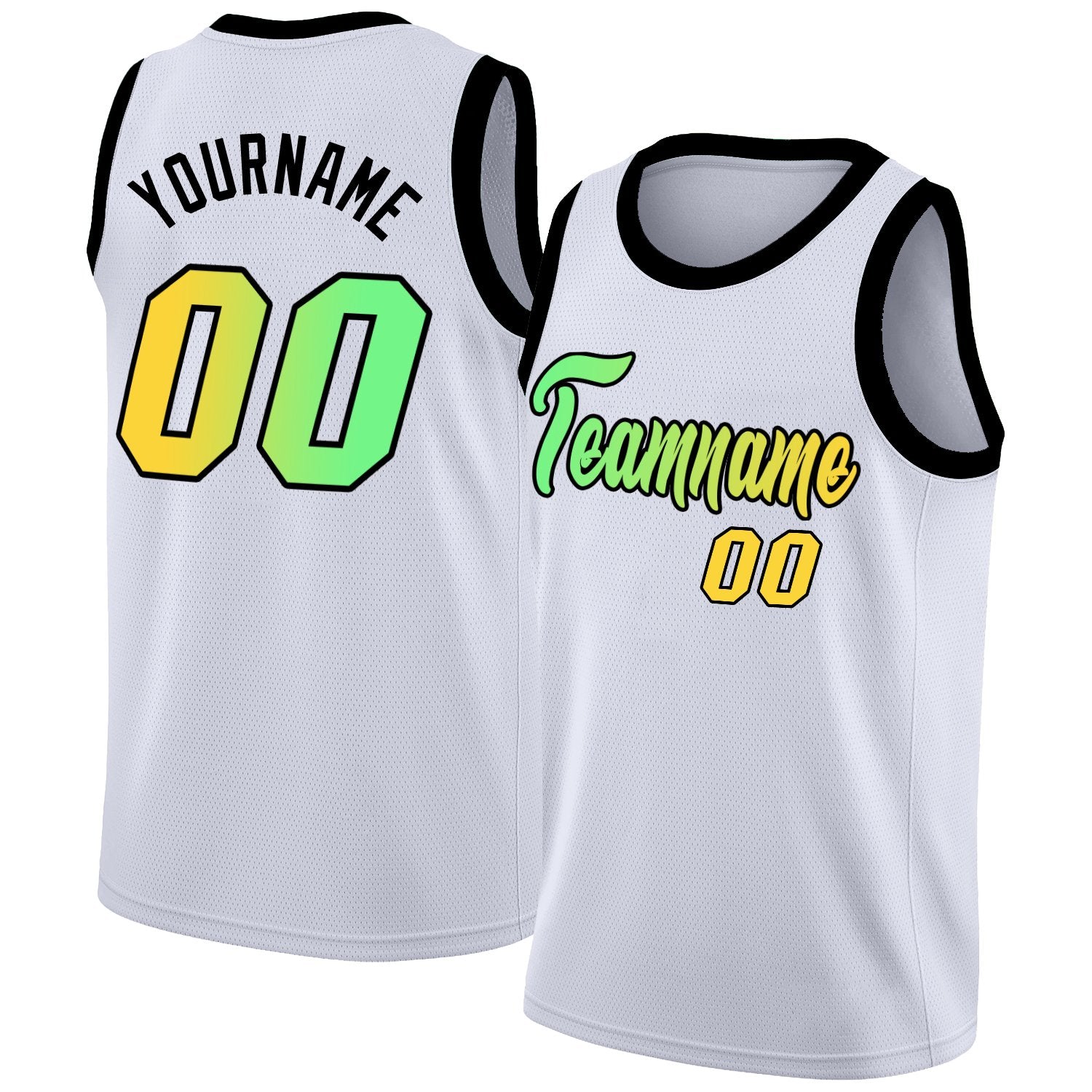 Maillot de basket-ball personnalisé, haut à la mode, dégradé blanc-jaune-noir, personnalisé