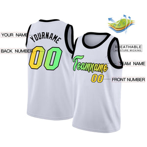 Custom White Yelow-Black Gradient Fashion Tops Basketball Jersey