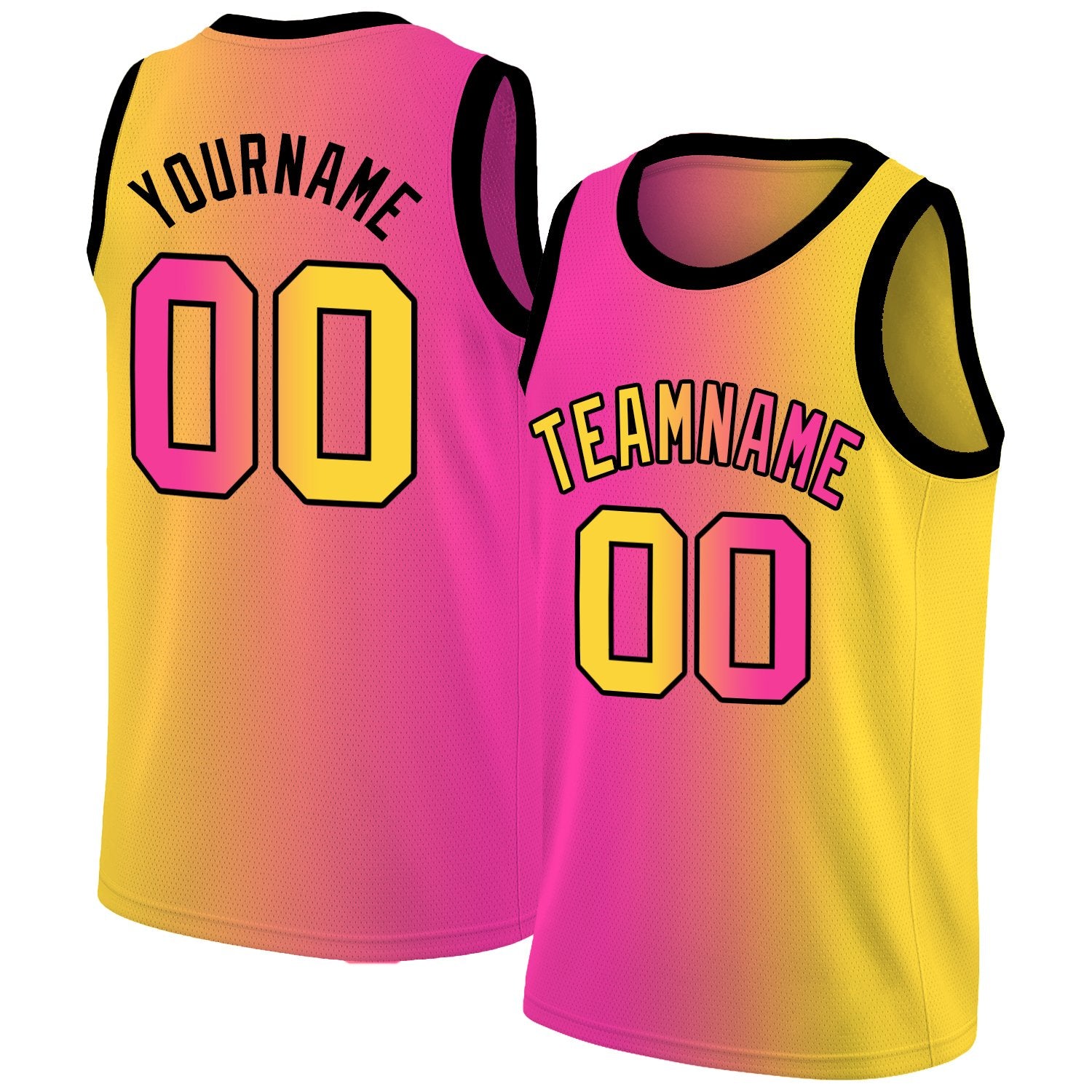 Maillot de basket-ball personnalisé, dégradé rose jaune-noir, hauts à la mode