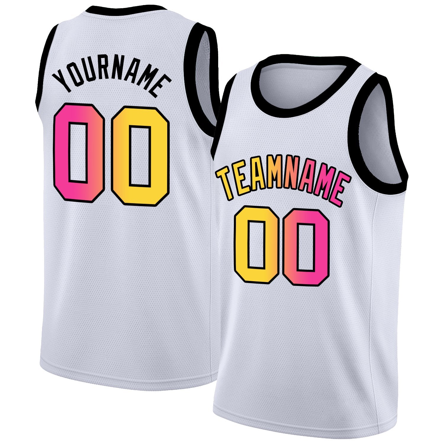 Custom White Yellow-Pink Gradient Fashion Tops Basketball Jersey