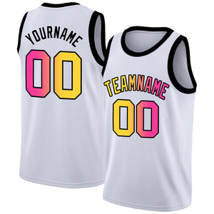 Custom White Yellow-Pink Gradient Fashion Tops Basketball Jersey