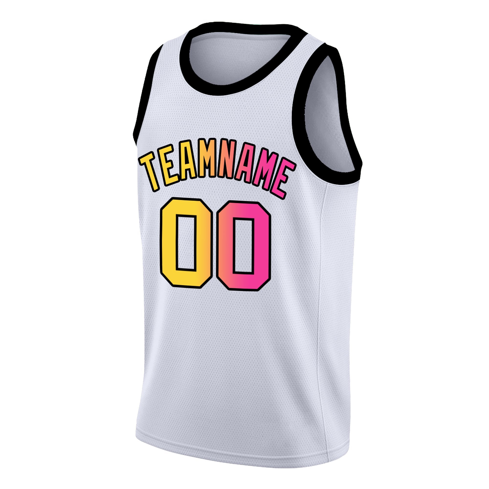 Custom White Yellow-Pink Gradient Fashion Tops Basketball Jersey