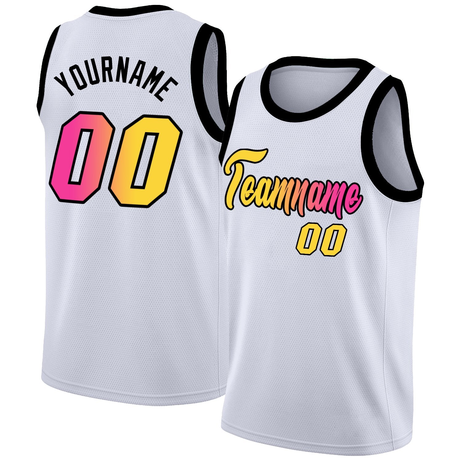 Custom White Pink-Black Gradient Fashion Tops Basketball Jersey