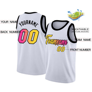 Custom White Pink-Black Gradient Fashion Tops Basketball Jersey