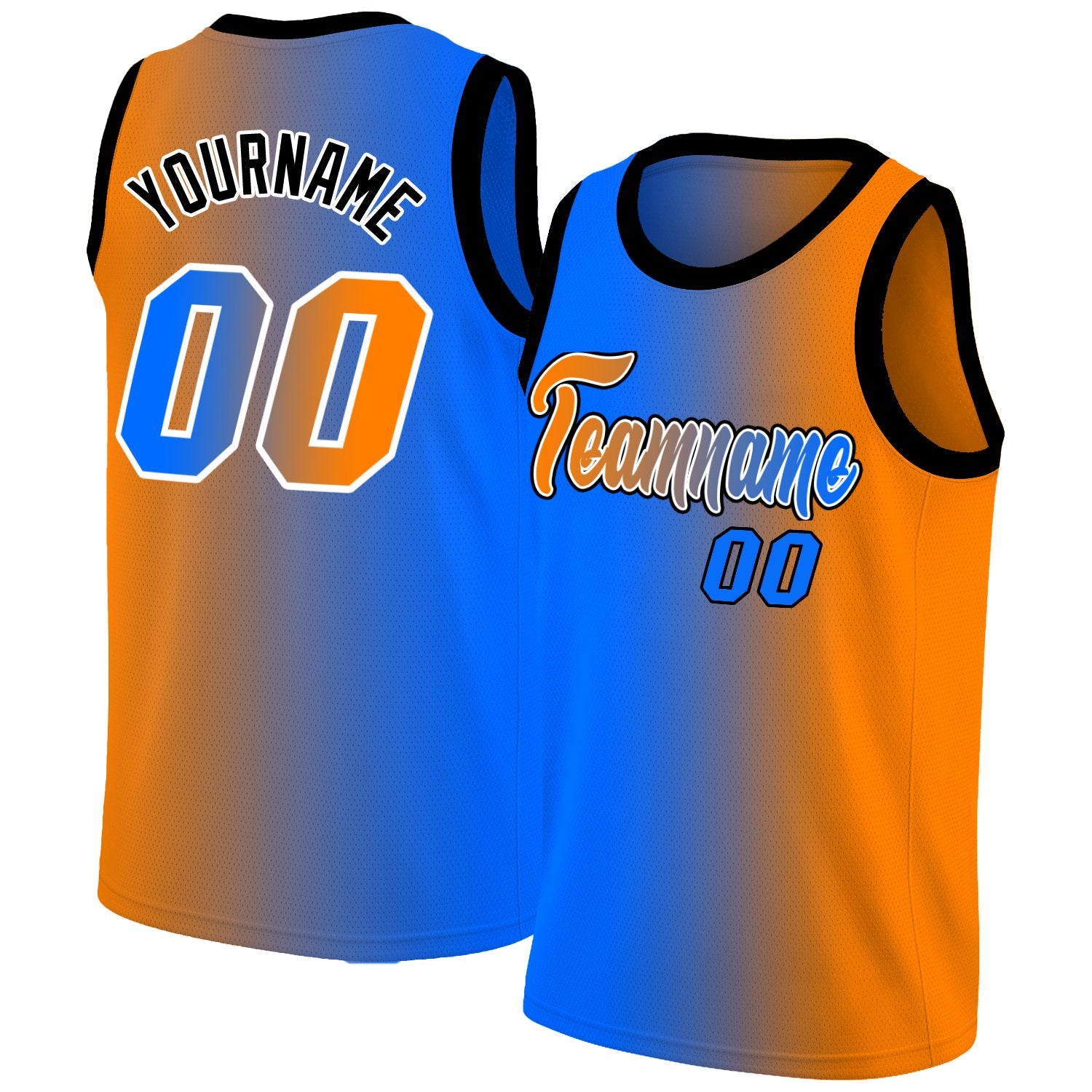 Custom Blue Orange-Black Gradient Fashion Tops Basketball Jersey