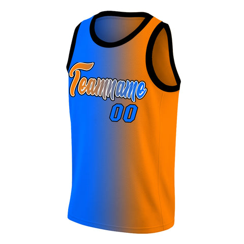 Custom Blue Orange-Black Gradient Fashion Tops Basketball Jersey