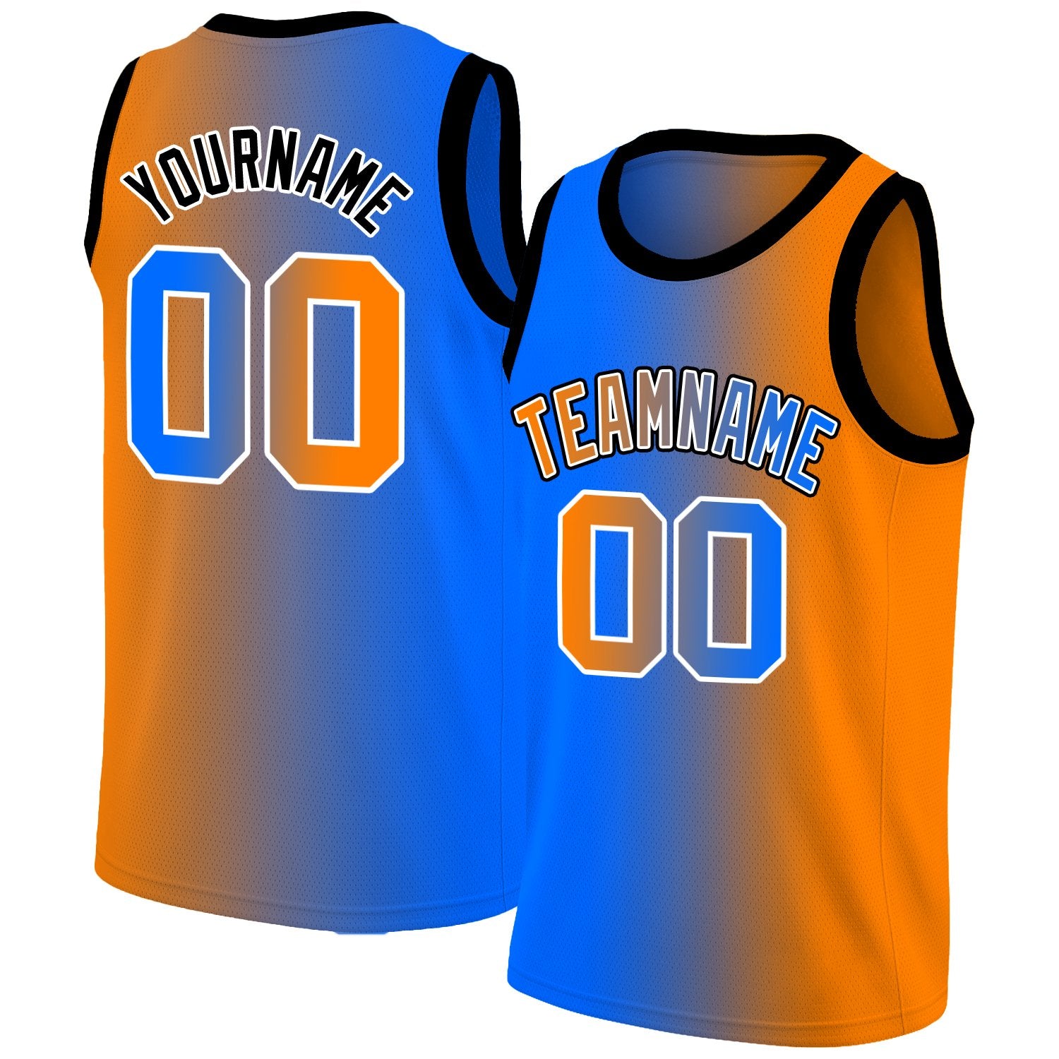 Custom Blue Orange-Black Gradient Fashion Tops Basketball Jersey