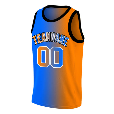 Custom Blue Orange-Black Gradient Fashion Tops Basketball Jersey