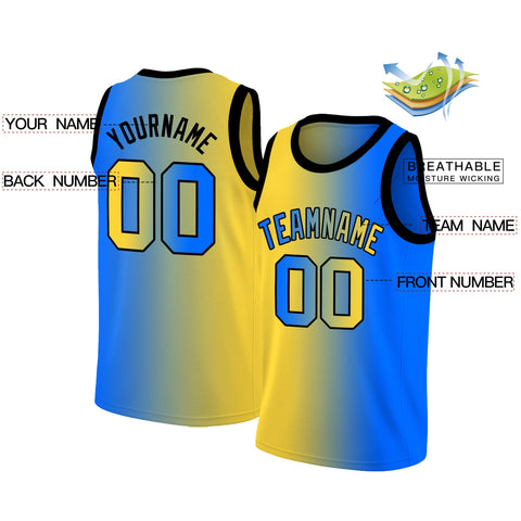 Custom Yellow Blue Black Gradient Fashion Tops Basketball Jersey