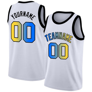 Custom White Yellow-Black Gradient Fashion Tops Basketball Jersey