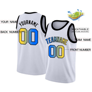 Custom White Yellow-Black Gradient Fashion Tops Basketball Jersey