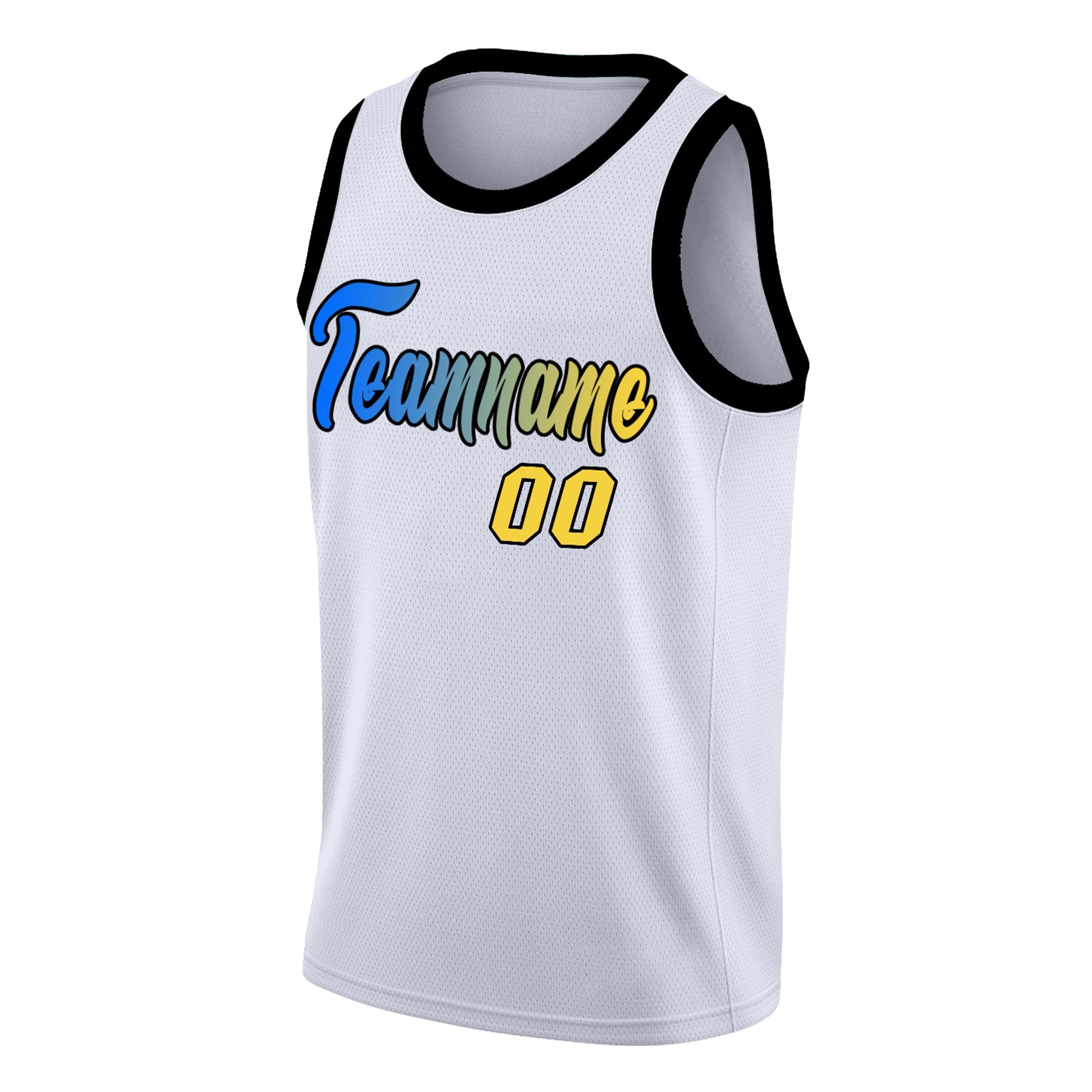 Custom White Blue-Yellow Black Gradient Fashion Tops Basketball Jersey