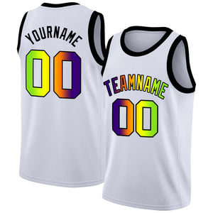 Custom White Purple-Green Gradient Fashion Tops Basketball Jersey