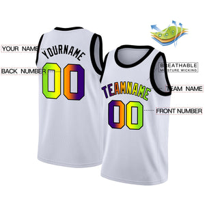 Custom White Purple-Green Gradient Fashion Tops Basketball Jersey