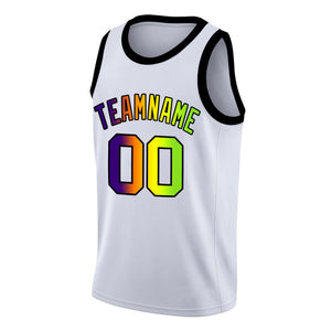 Custom White Purple-Green Gradient Fashion Tops Basketball Jersey