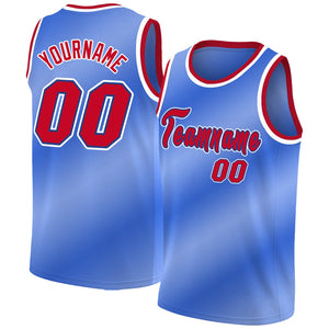 Custom Blue White-Red Gradient Fashion Tops Basketball Jersey